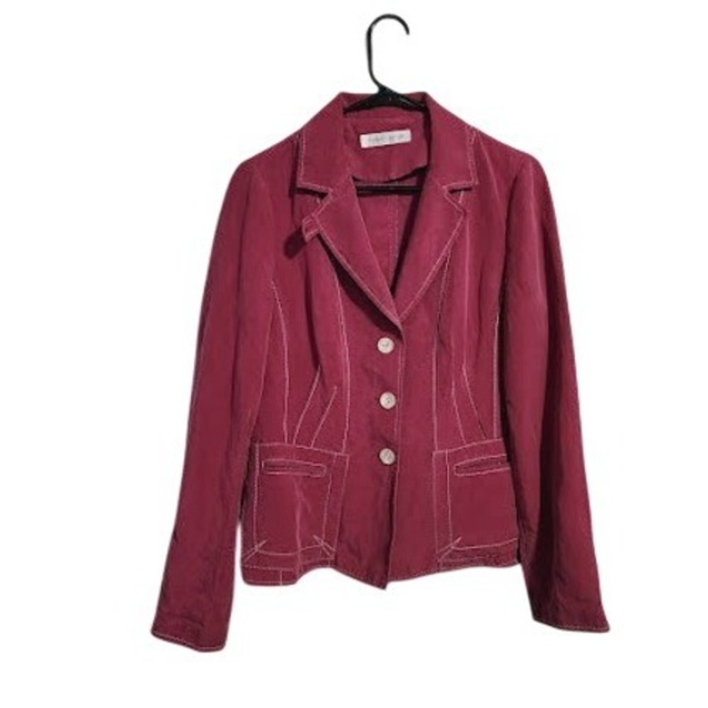 Variance Annas Pink Linen Blend Contrast Stitch Fitted Blazer Jacket Lagenlook L